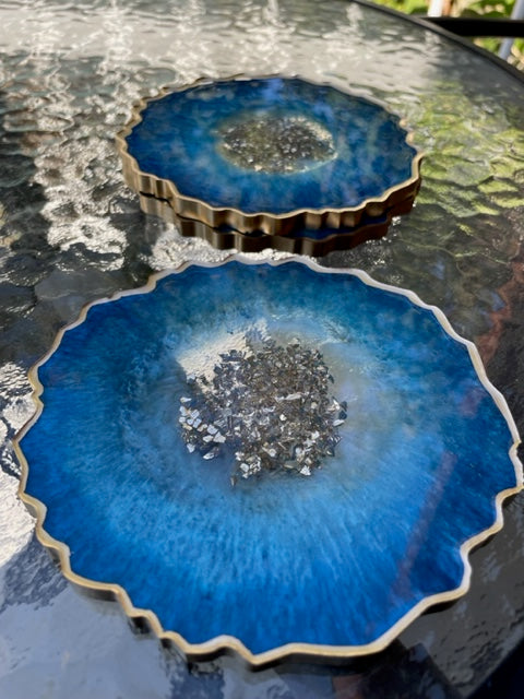 Ensemble sous-verres géode - Bleu Tropical