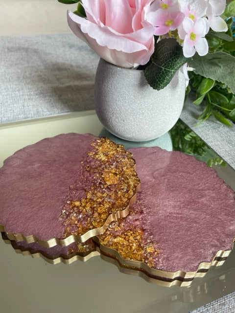 Geode coaster set - Rose Quartz