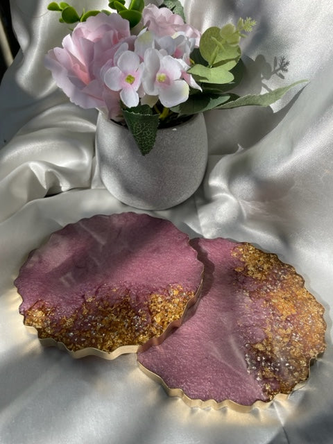 Geode coaster set - Rose Quartz